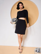 Black Cotton Bodycon Dress with Regular Sleeves