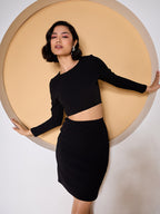 Black Cotton Bodycon Dress with Regular Sleeves