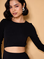 Black Cotton Bodycon Dress with Regular Sleeves