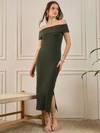 Green Cotton  Bodycon  Dress with No Sleeves