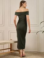 Green Cotton  Bodycon  Dress with No Sleeves