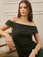 Green Cotton  Bodycon  Dress with No Sleeves