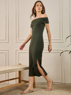 Green Cotton  Bodycon  Dress with No Sleeves