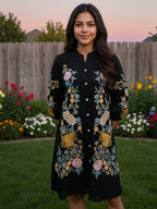 Rayon Floral Embroidered Short Dress