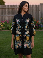 Rayon Floral Embroidered Short Dress