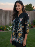Rayon Floral Embroidered Short Dress