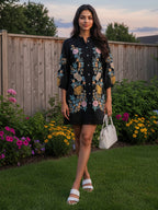 Rayon Floral Embroidered Short Dress