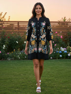 Rayon Floral Embroidered Short Dress