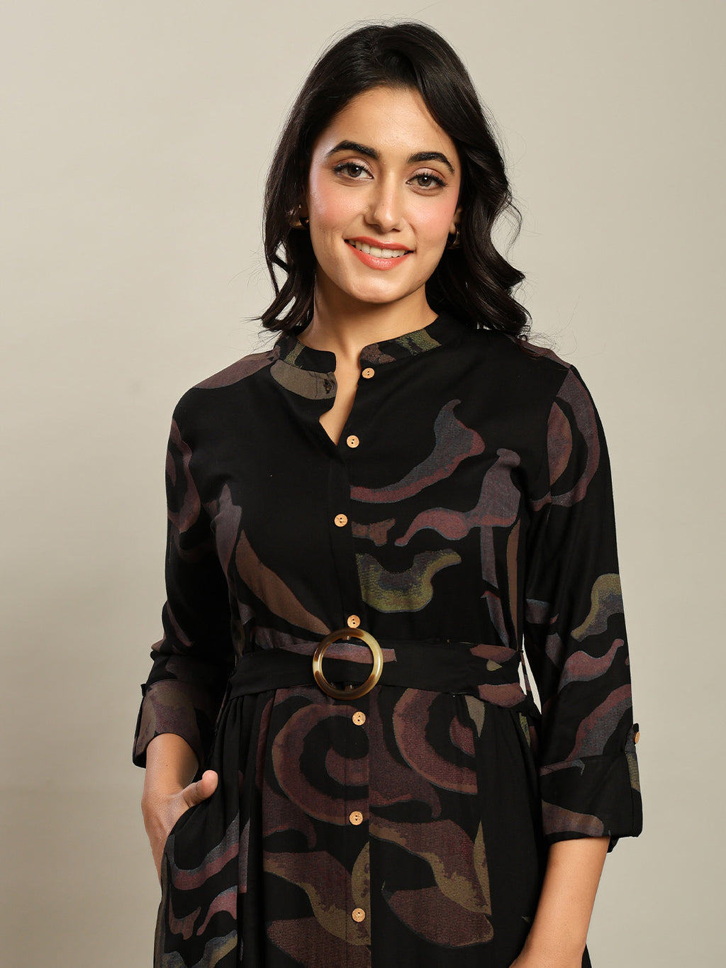 Rayon Printed Fit And Flare Midi Dress