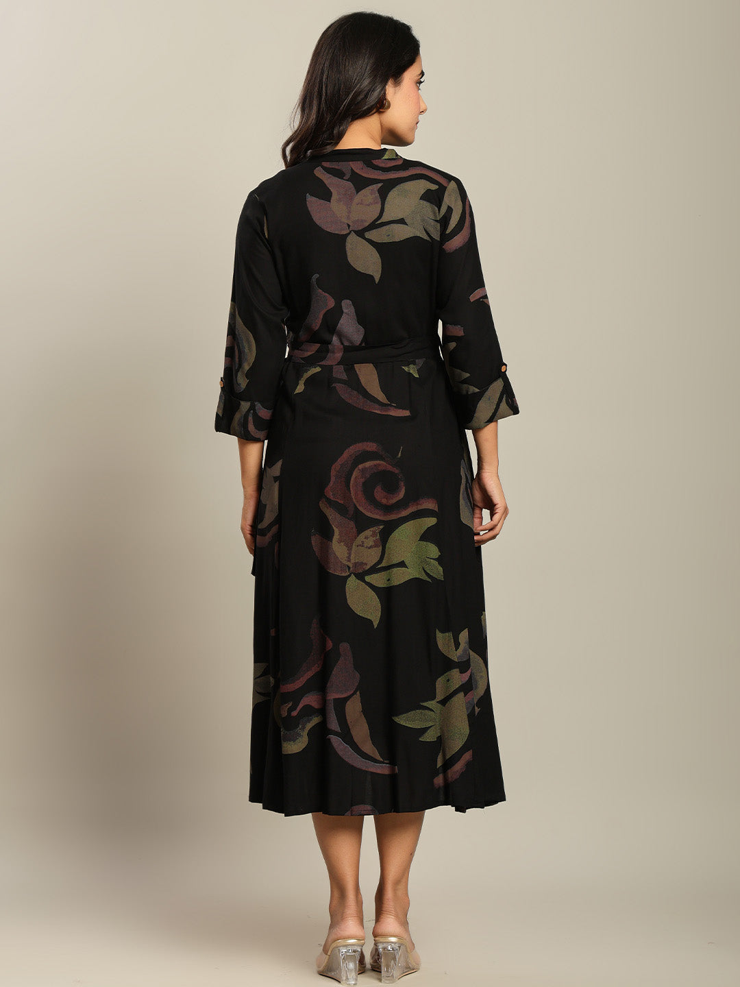 Rayon Printed Fit And Flare Midi Dress