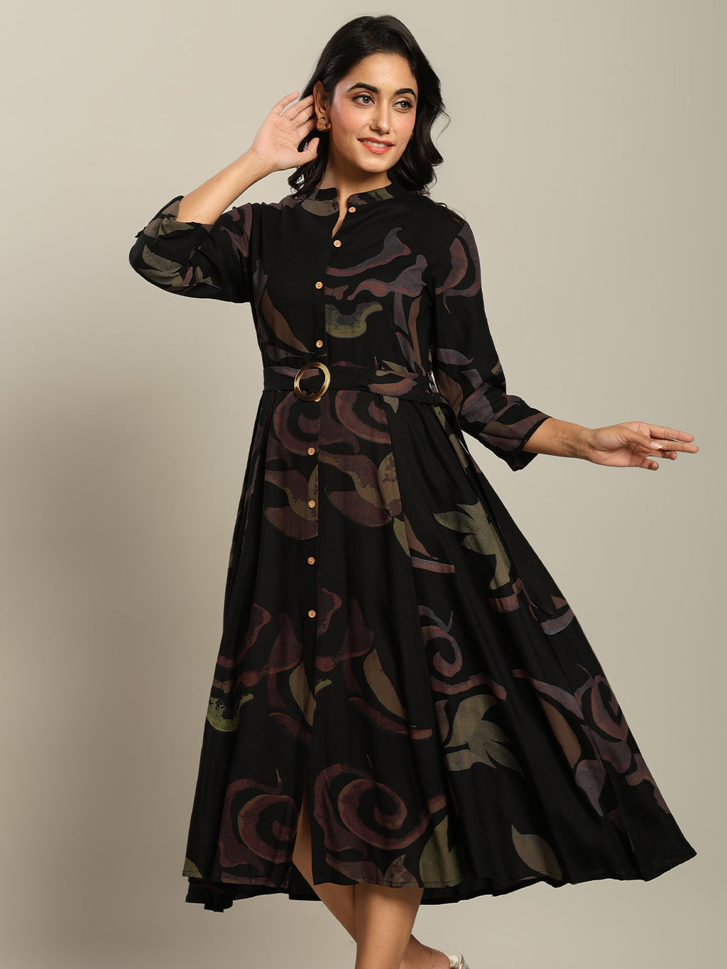 Rayon Printed Fit And Flare Midi Dress