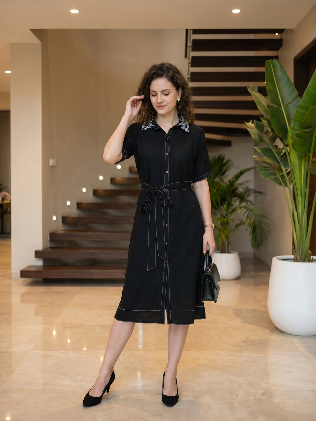Zummer Women Black Embroidered Shirt Dress