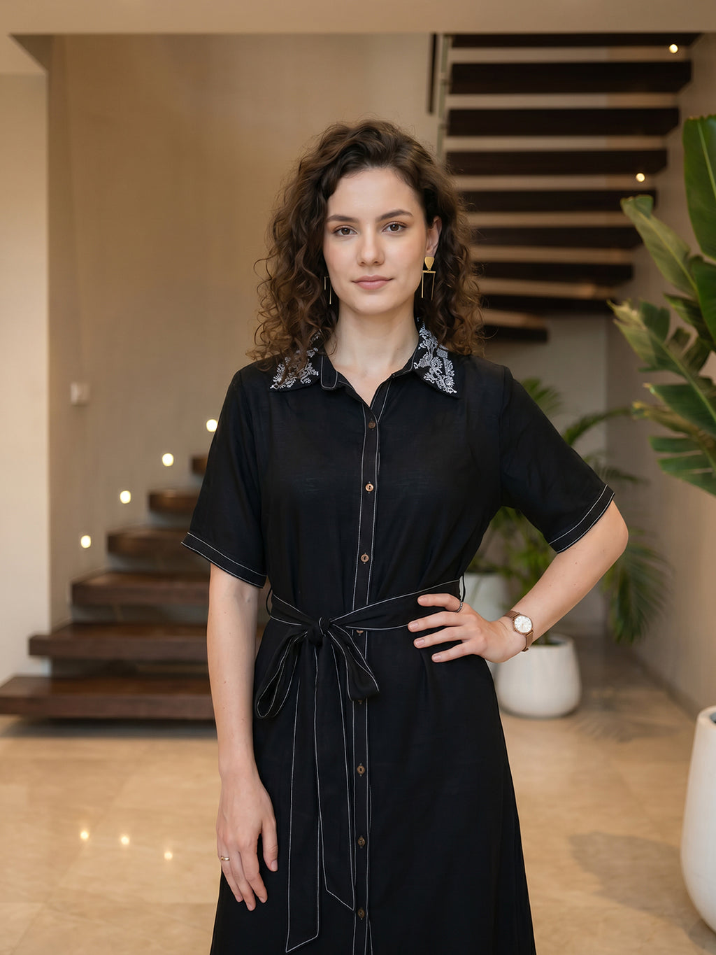 Zummer Women Black Embroidered Shirt Dress