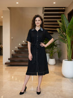 Zummer Women Black Embroidered Shirt Dress