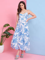 Zummer Blue & White Printed Midi Dress