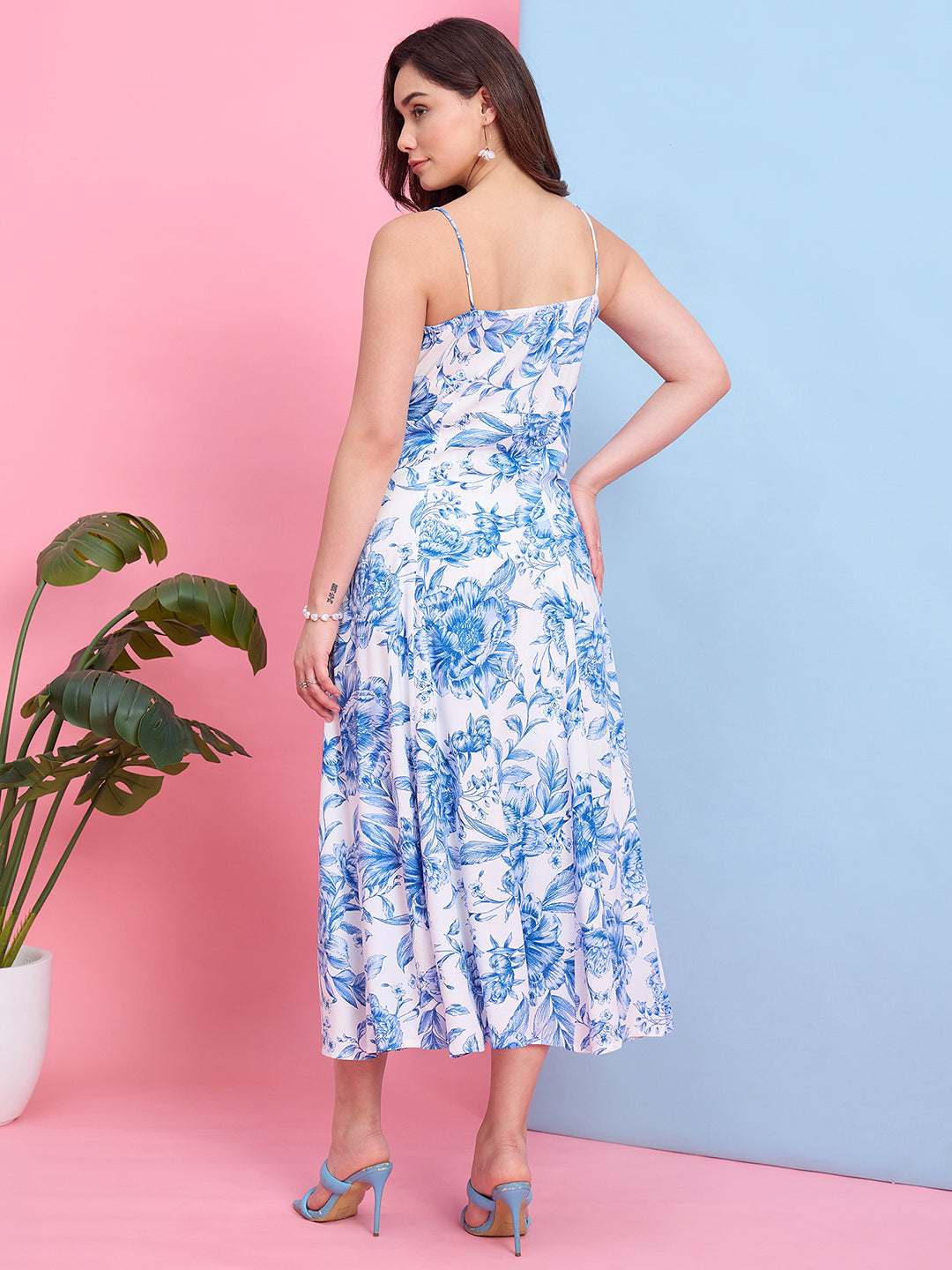 Zummer Blue & White Printed Midi Dress