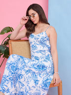 Zummer Blue & White Printed Midi Dress