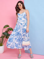 Zummer Blue & White Printed Midi Dress