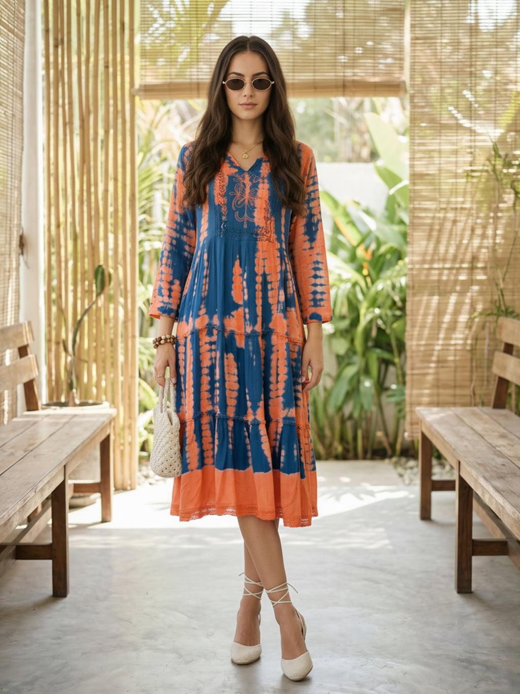Zummer Tie-Dye Midi Dress – Blue Fit & Flare