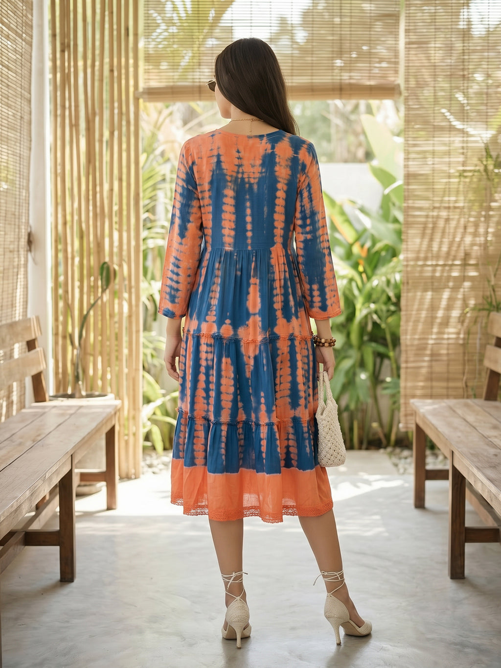 Zummer Tie-Dye Midi Dress – Blue Fit & Flare