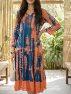 Zummer Tie-Dye Midi Dress – Blue Fit & Flare