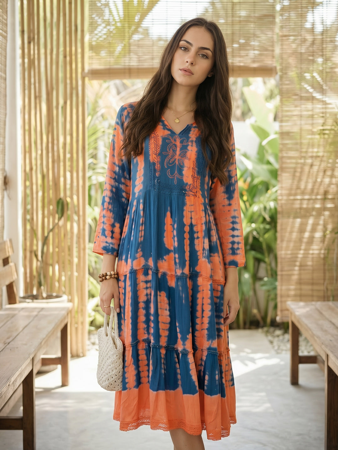Zummer Tie-Dye Midi Dress – Blue Fit & Flare