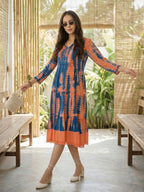 Zummer Tie-Dye Midi Dress – Blue Fit & Flare