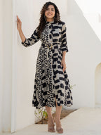 Printed Fit And Flare Midi Dress