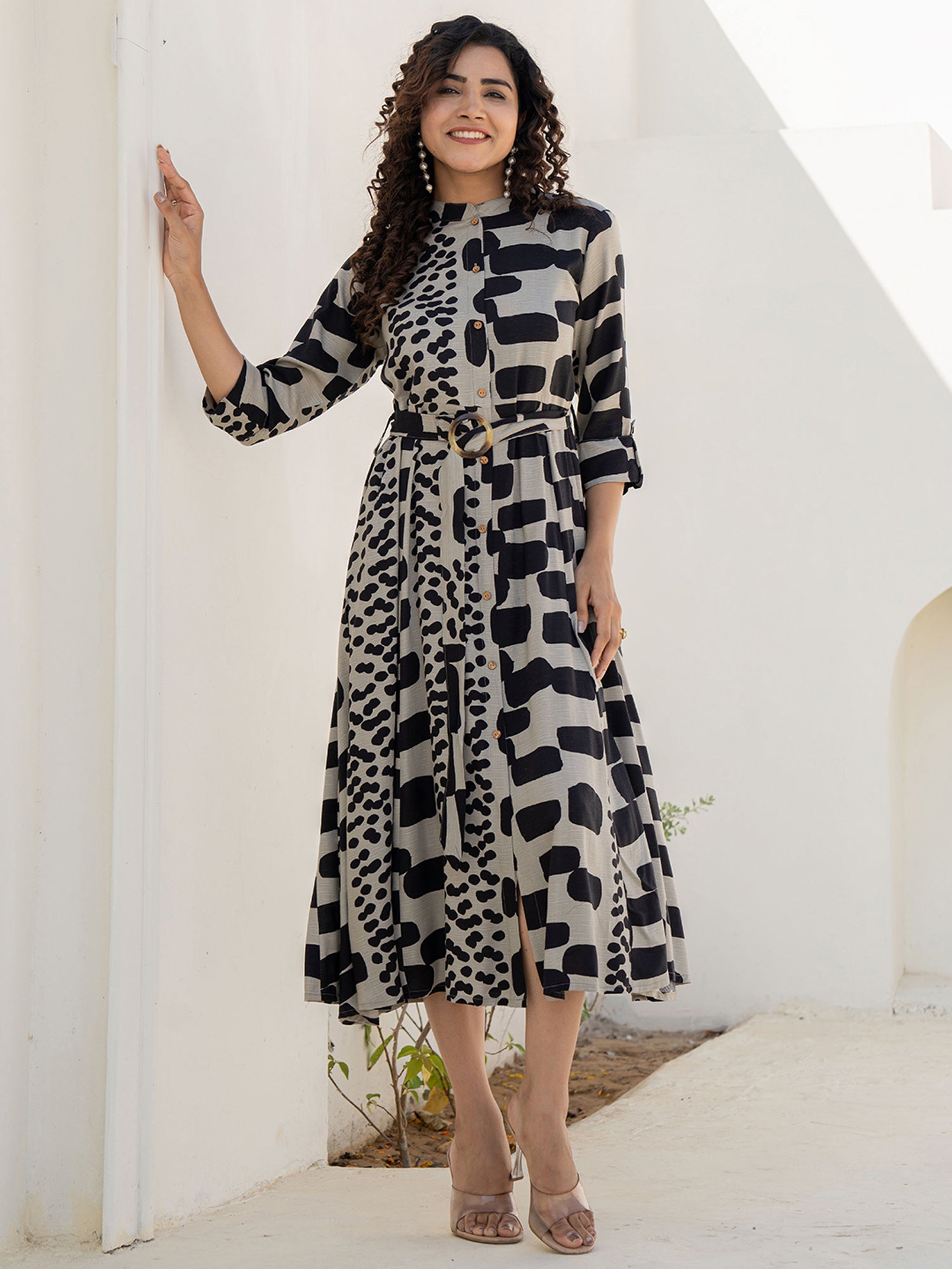 Printed Fit And Flare Midi Dress