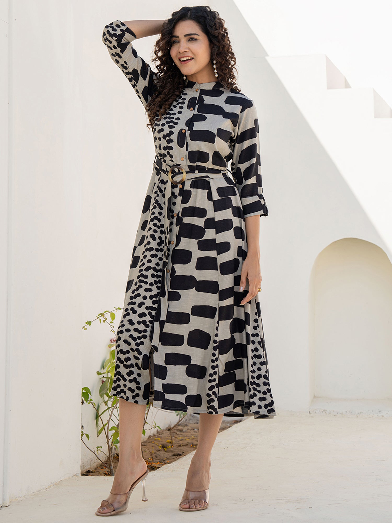 Printed Fit And Flare Midi Dress