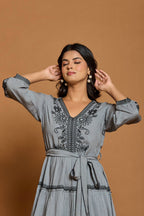 Rayon Embroidered Fit And Flare Short Dress