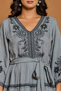 Rayon Embroidered Fit And Flare Short Dress