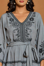 Rayon Embroidered Fit And Flare Short Dress