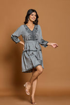 Rayon Embroidered Fit And Flare Short Dress