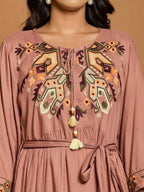 Rayon Embroidered Fit And Flare Short Dress