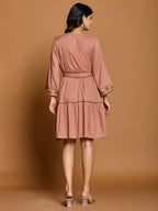 Rayon Embroidered Fit And Flare Short Dress