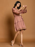 Rayon Embroidered Fit And Flare Short Dress