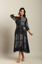 Rayon Printed Fit And Flare Midi Dress