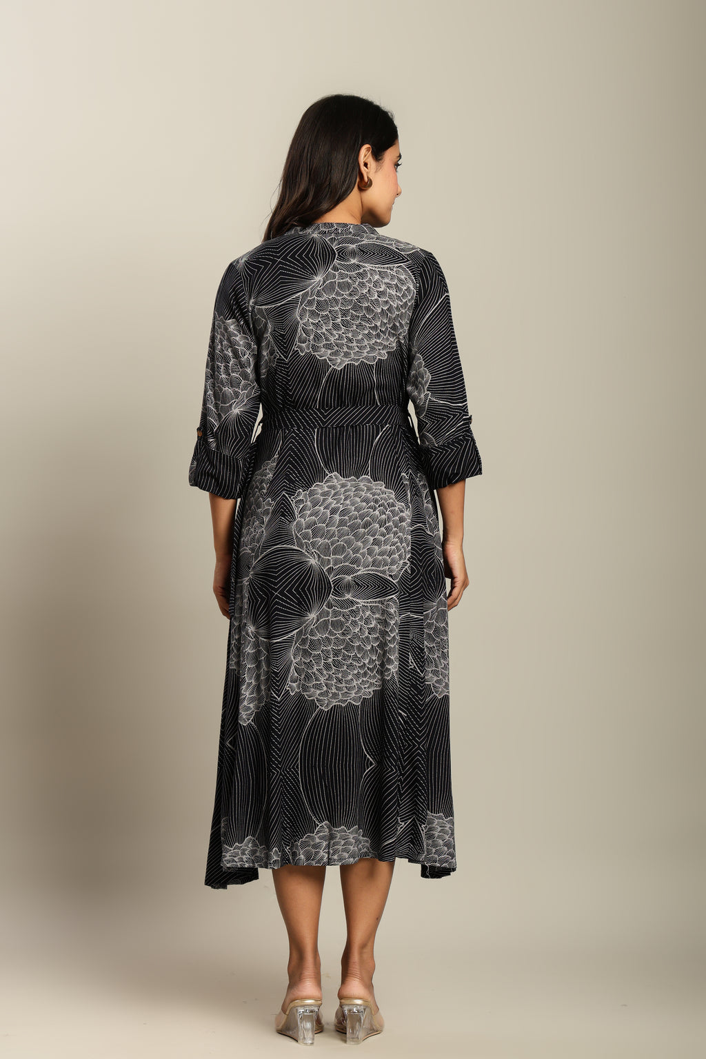 Rayon Printed Fit And Flare Midi Dress