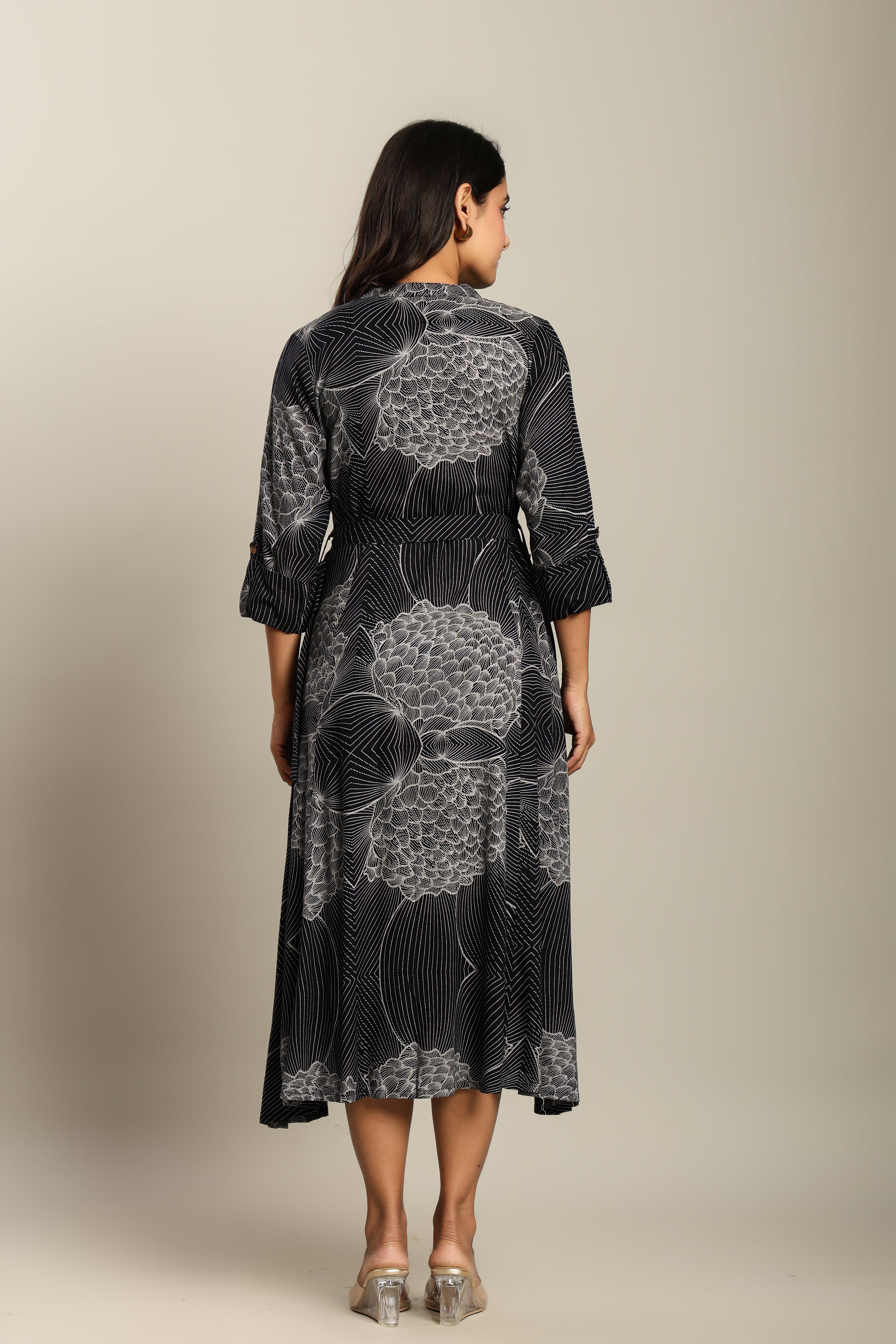 Rayon Printed Fit And Flare Midi Dress