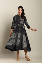 Rayon Printed Fit And Flare Midi Dress