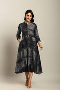 Rayon Printed Fit And Flare Midi Dress