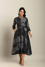 Rayon Printed Fit And Flare Midi Dress