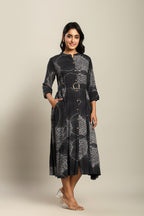 Rayon Printed Fit And Flare Midi Dress