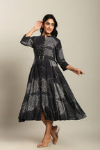 Rayon Printed Fit And Flare Midi Dress