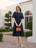 Zummer Women Navy Blue Oversized Embroidered Shirt Dress
