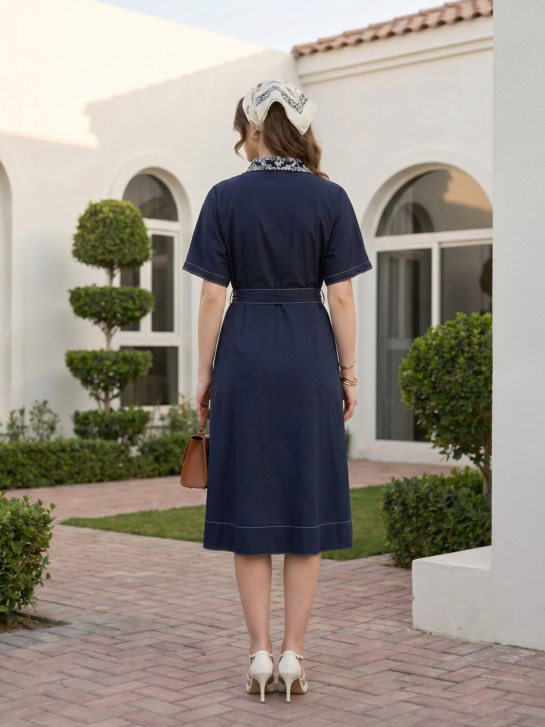 Zummer Women Navy Blue Oversized Embroidered Shirt Dress