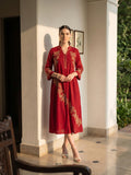 Zummer Women Red Embroidered Fit & Flare Midi Dress