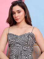 Zummer White & Black Printed Midi Dress
