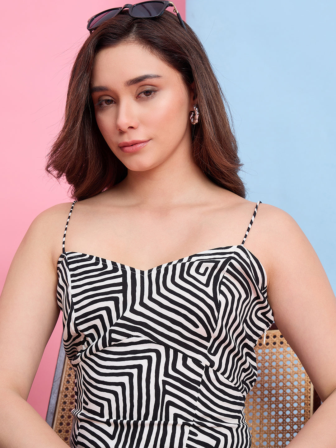 Zummer White & Black Printed Midi Dress